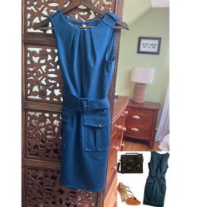 Arc & Co. Sleeveless Navy Belt Dress With Pockets & Open Back. Size Small.